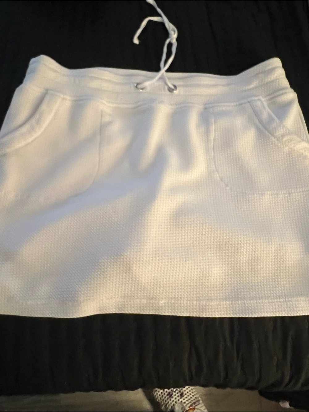 Attyre White Knit Mini Skirt with short  and Drawstring